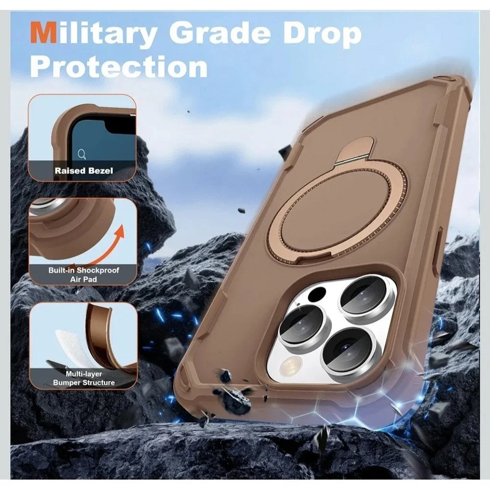 For iPhone 13 Pro Rubber Armor Case Shockproof with Ring Stand